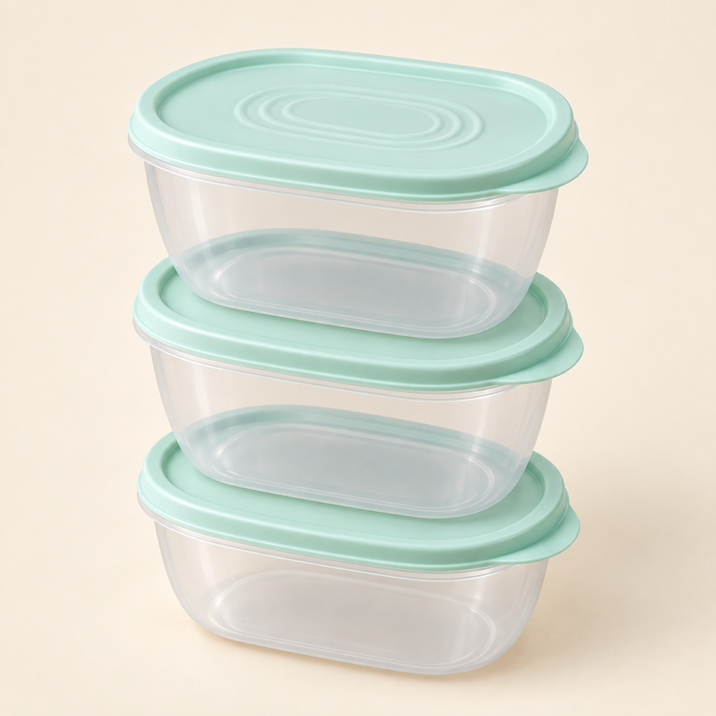 Set of three translucent candy boxes with mint lids