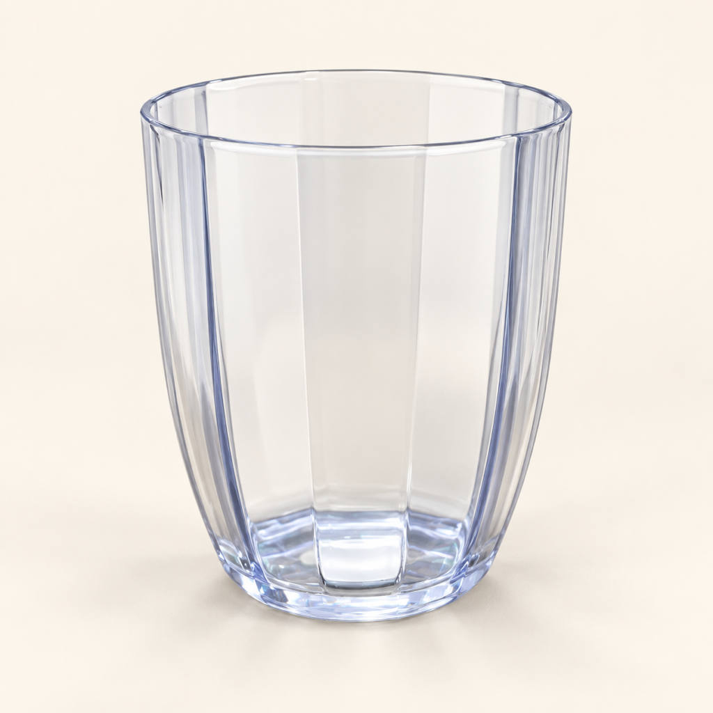 Clear faceted plastic drinking glass